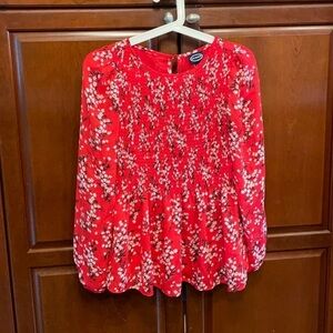 Scoop Red Floral Rouched Flowy Long Sleeve Shirt